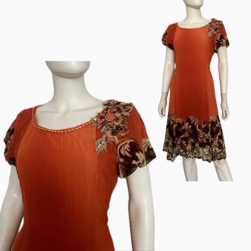 NWT A-Line Knee-Length Dress Short Sleeve Round Neck Chiffon Cocktail Lined Gown